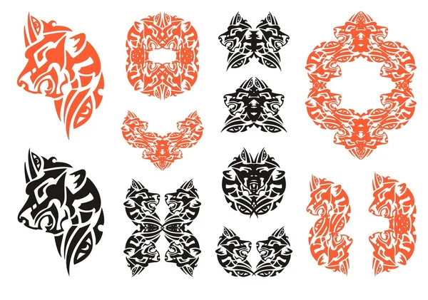 Röd och svart lion head symboler i tribal stil — Stock vektor