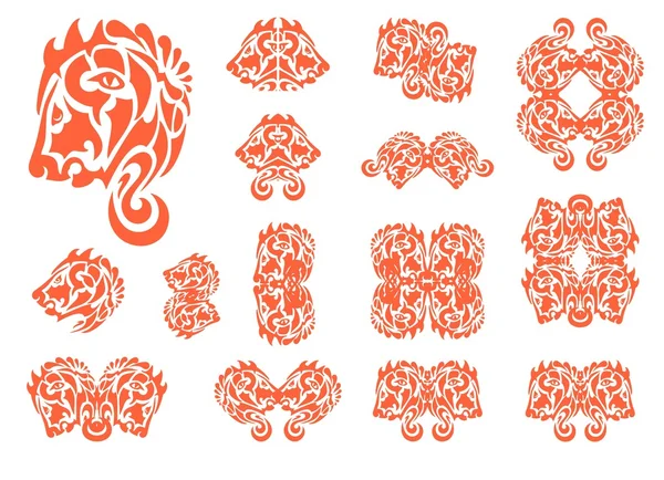 Flaming stylized lion head symbols — Stock Vector