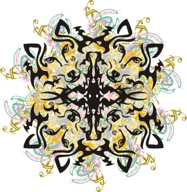 Kurt başları tarafından yaratılmış süs çiçeği. Dört kurt başı, duvar kâğıdı, tişört, poster, dövme, tekstil vb. rengarenk çiçekli ve altın kaplamalı bir çiçek oluşturdu..