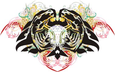 Kelebek gibi renkli fantastik bir sembol. Dövmeler, tekstil, posterler, tişörtler, duvar kağıtları vs. için dekoratif çiçekli alevli sembol..