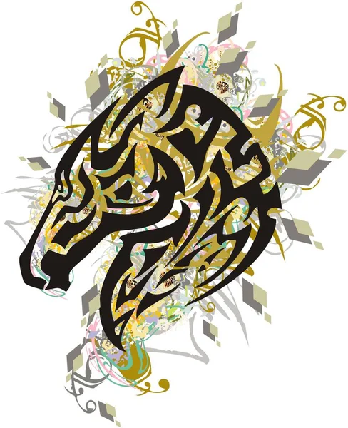 Splattered Colored Mustang Head Symbol Beautiful Horse Head Golden Gray — Stock Vector