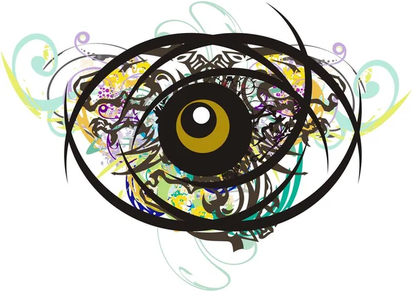 Niezwykły Symbol Oczu Kolorowymi Bryzgami Abstrakcyjny Symbol Oka Elementami Kwiatowymi — Wektor stockowy