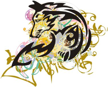 Beyaz bir arka fonda renkli tilki sembolü serpiştirilmiş. Tişörtler, tekstil ürünleri, posterler, dövmeler, duvar kağıtları vs. için çiçek ve altın elementlerin arka planında Fox profili.