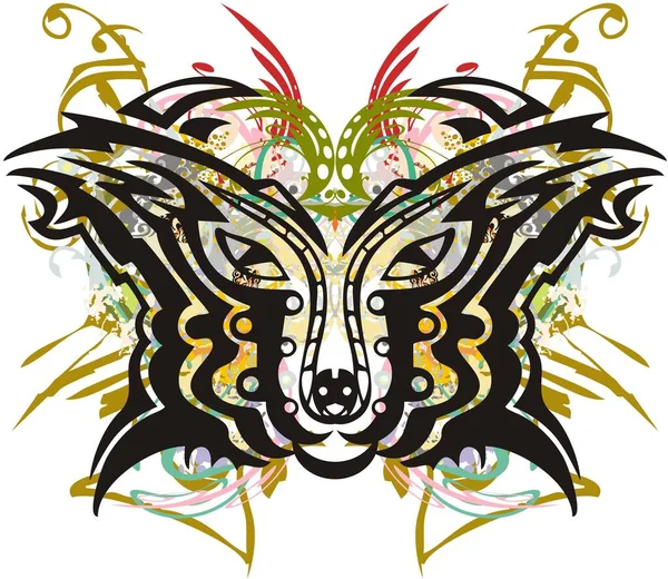 Kedi renginde çiçek desenli bir hayvan kafası. Çiçekli ve altın elementli dekoratif bir kedinin yanan karnaval maskesi tekstil, baskı, duvar kağıdı vs. için de kullanılabilir..