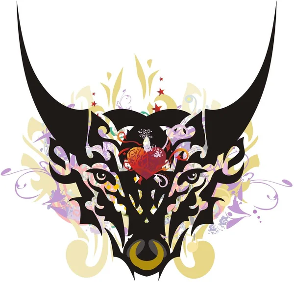 Красочные Брызги Бычьей Головы Украшенный Символ Головы Быка Цветными Цветочными — стоковый вектор