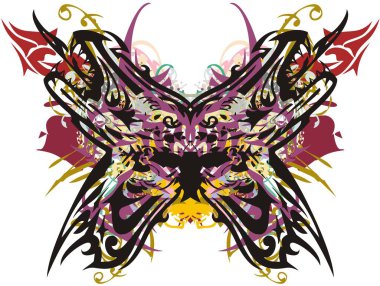 Süslü, korkunç renkli kelebek kanatları sıçrıyor. Kartpostallar, dövmeler, tekstil ürünleri, posterler, tişörtler, duvar kağıtları vs. için çiçek desenli güzel, sıra dışı kelebek kanatları..