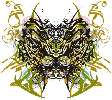 Korkunç kelebek kanatları rengarenk sıçramalar. Tatiller ve etkinlikler için kelebek kanatlarında süslü çiçek ve altın desenler, duvar kağıdı, tekstil, kartpostallar, dövmeler, baskılar, süslü kompozisyonlar