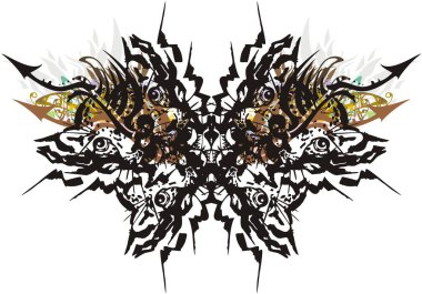 Leopar desenli alışılmadık kelebek kanatları. İzler, dövmeler, tekstil, duvar kağıtları vs. için beyaz bir zemin üzerinde çiçek elementleri olan bir leopar yavrusunun başlarının oluşturduğu soyut kelebek kanatları..