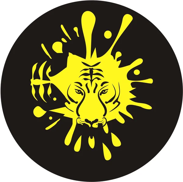 Tiger Planschen Einem Schwarzen Kreis Das Gelbe Symbol Des Tigerkopfes — Stockvektor