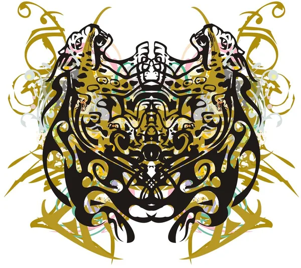 Barevné Tropické Motivy Jaguárovými Vzory Zlatá Květinová Motýlí Křídla Tvořená — Stockový vektor