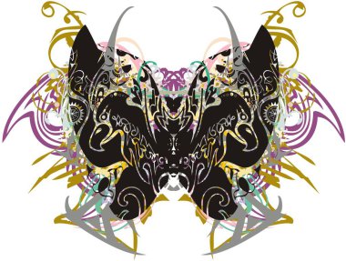 Kartal desenli korkunç renkli kelebek kanatları. Dövmeler, posterler, baskılar, tekstil, dekoratif kompozisyonlar için çiçekli beyaz kelebek kanatları.