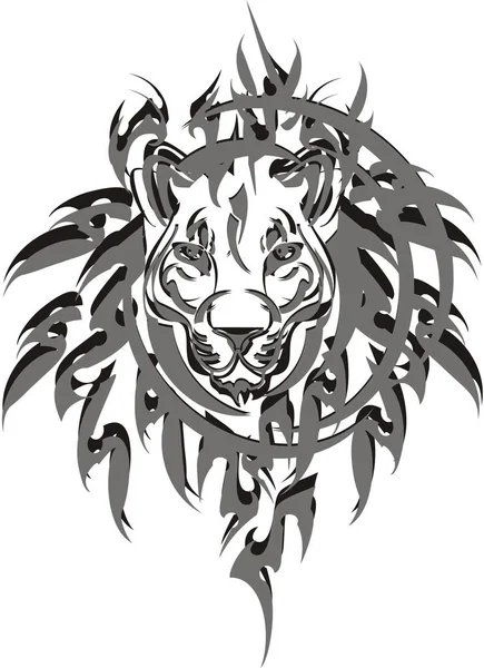Graue Löwenkopf Symbol Auf Dem Weißen Schmutzige Löwenkopfflammen Für Sportabzeichen — Stockvektor