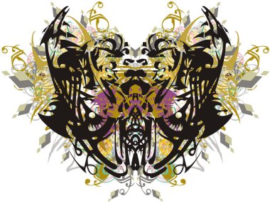 Beyaz bir arka planda güzel renkli kelebek kanatları. Altın ve çiçek motifli süslü kelebek kanatları, duvar kağıdı, tekstil, kartpostallar, tişörtlerdeki baskılar vs..