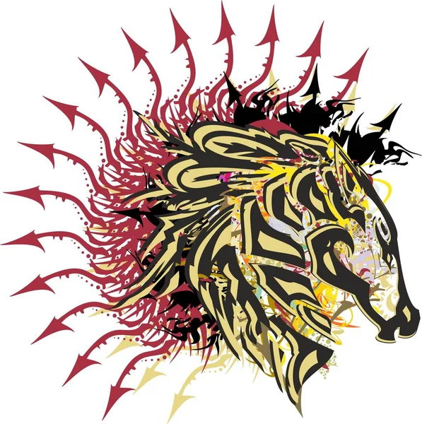 Красочная Голова Лошади Темно Красными Стрелками Элементов Брызги Символа Головы — стоковый вектор