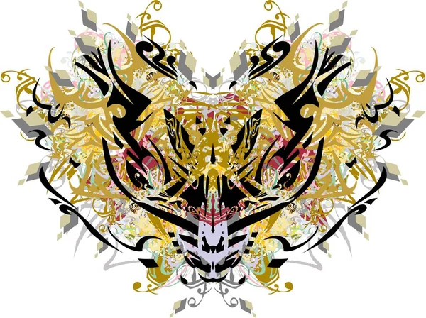 Kabile Renginde Çiçek Desenli Ejderha Maskesi Elmas Elementli Grunge Ejder — Stok Vektör