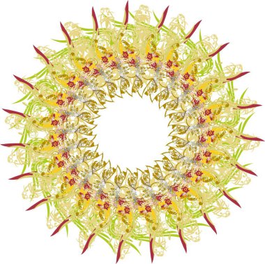 Soyut çiçek desenleri beyaza sıçrıyor. Bir çember şeklinde renkli bir çerçeve, bir çiçek ya da bayram ve etkinlikler için bir çelenk, kartpostallar, tekstil, duvar kağıdı, vb..