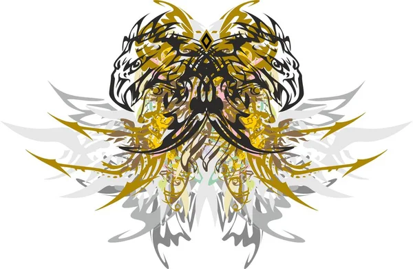 Eagle Butterfly Wings Golden Arrows Gray Feathers Elements Splattered Butterfly — Archivo Imágenes Vectoriales