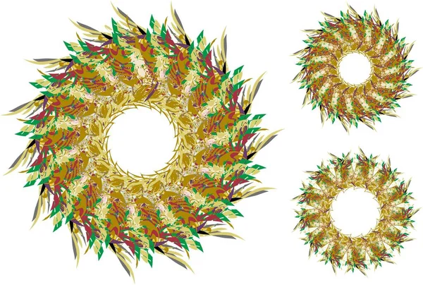 五彩斑斓的花环 三种选择 背景和质地 印刷品 纺织品 壁纸等装饰精美的花环或框架 — 图库矢量图片
