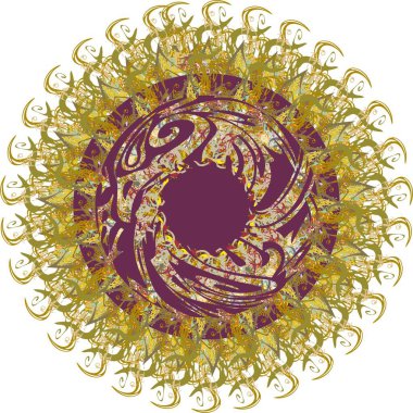 Çiçekli altın ve renkli çember içinde bir kartal elementi ile su sıçratıyor. Tatiller ve olaylar, baskılar, tekstil vesaire için altın menekşe-turuncu tonlarda çiçek ve kartal motifleri olan güzel bir nesne..