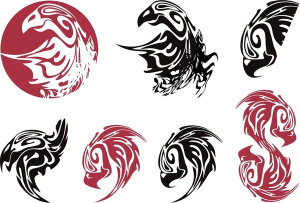 Symboles Aigle Tribal Dans Les Tons Rouge Foncé Noir Sur — Image vectorielle