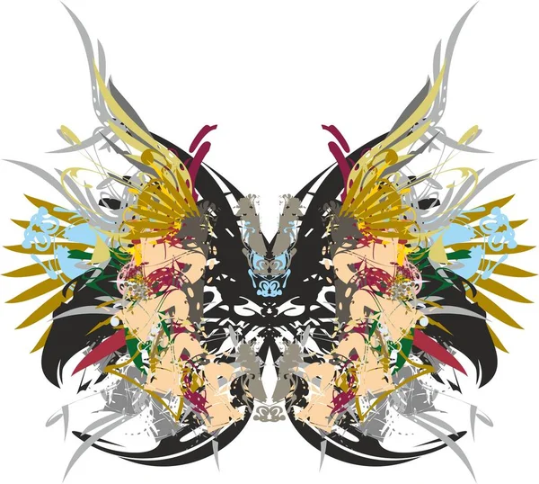 Ailes Papillon Couleur Avec Des Éléments Floraux Des Plumes Sur — Image vectorielle