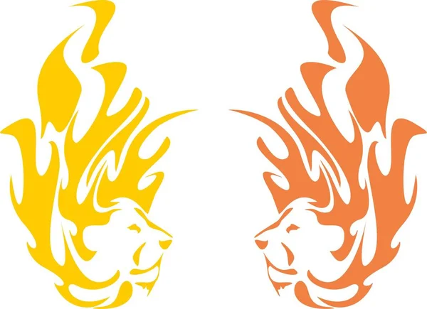 Lion Head Icon Form Fire Emblems Logos Two Options Flammable — Stock Vector