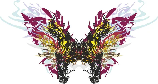 Kolorowe Skrzydełka Motyla Zwierzęcymi Kwiatowymi Wzorami Białym Szczegółowy Straszny Motyl — Wektor stockowy