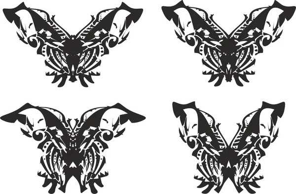 Black White Ornamental Butterfly Wings Set Butterfly Silhouettes Holidays Events — ストックベクタ