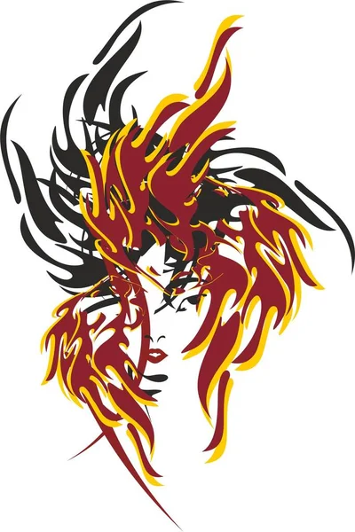 Flaming Hair Style Beautiful Girl Face White Sketchy Version Female —  Vetores de Stock