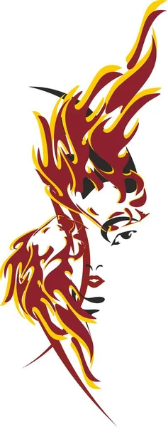炎の女性のスタイル あなたの創造的なアイデア プリント テキスタイル タトゥー 壁紙などのための白い背景に炎の形をした髪型の若い女性の顔 — ストックベクタ