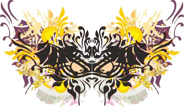 Maschera Farfalla Dettagliata Con Spruzzi Floreali Colorati Sul Bianco Ali — Vettoriale Stock