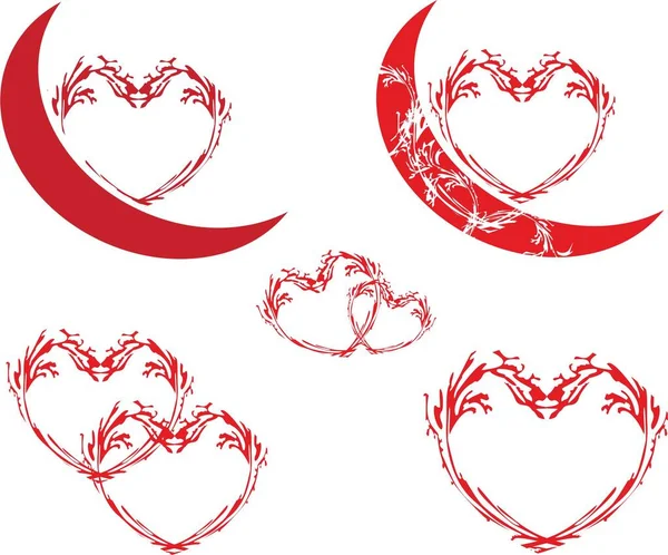 Grunge Red Hearts Elements White Backdrop Floral Symbols Love Holidays — Stock Vector