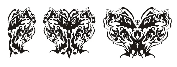 Tribal butterfly wing formed by the lion head and the eagle head — Stock Vector