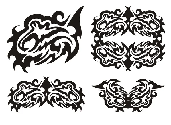 Poisson dragon tribal et éléments de poisson — Image vectorielle