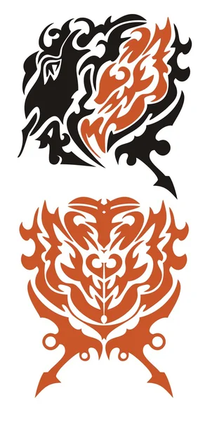 Símbolo de dragão e coração vermelho com setas — Vetor de Stock