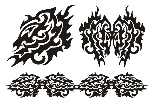 Tribal dragon wing and dragons elements — Stock Vector
