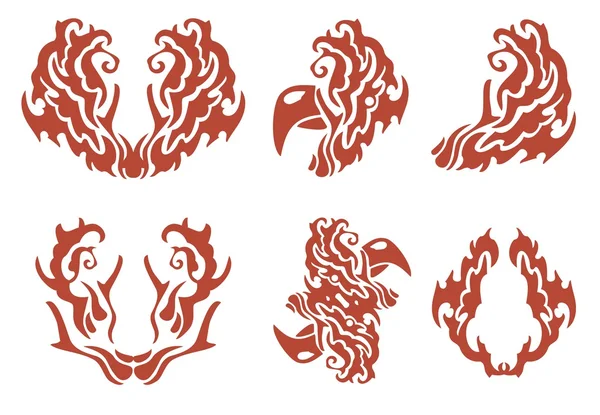 Flammande dekorativa symboler: tupp och andra — Stock vektor