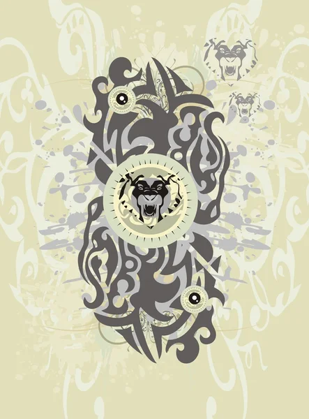 与部落的狮子的头和飞溅的抽象背景 — 图库矢量图片