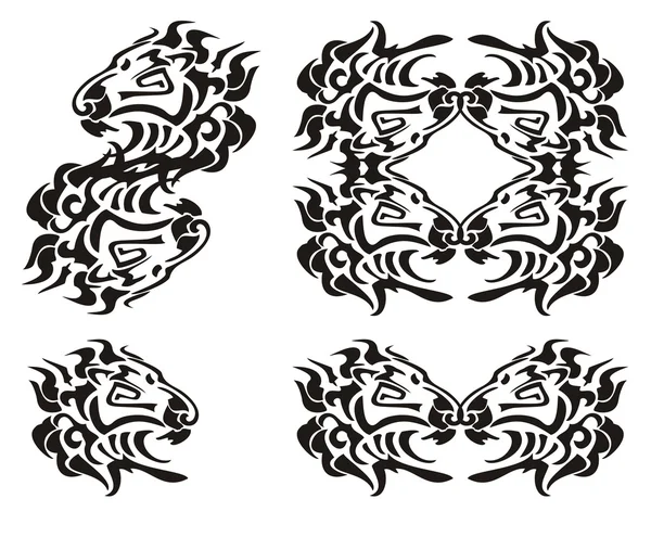 Tribal lion head symbols. Black on the white — Stock Vector