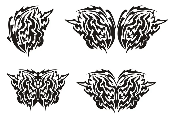 Tribal butterfly wings tattoo. Black on the white — Stock Vector