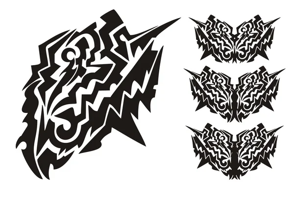 Tribal dangerous butterfly wings. Black on the white — Stock Vector