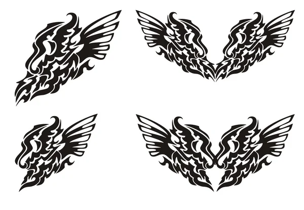 Tribal dragon wing en dragon hart met vleugels — Stockvector