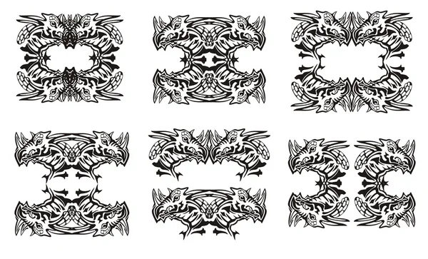 Símbolos tribales del dragón. Negro en el blanco — Archivo Imágenes Vectoriales