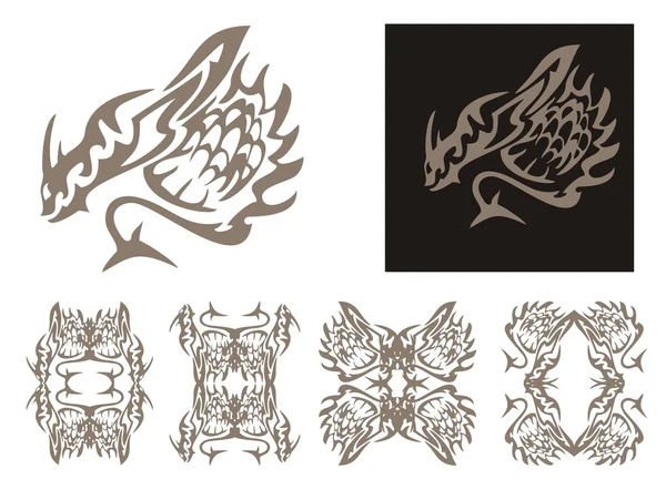 Tribal horned dragon and dragons frames — Stock Vector