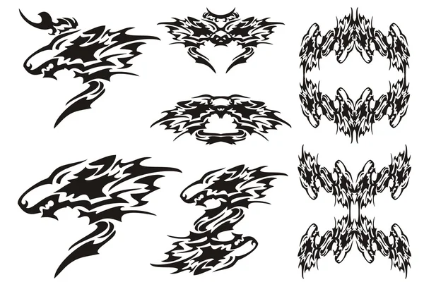 Tribal wolf symbols tattoos and wolves frames — Stock Vector