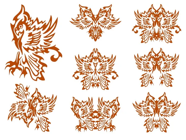Perroquet tribal en forme d'aile de papillon et symboles de perroquet — Image vectorielle
