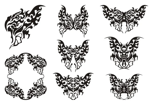 Butterfly symbols. Black on the white — Stock Vector