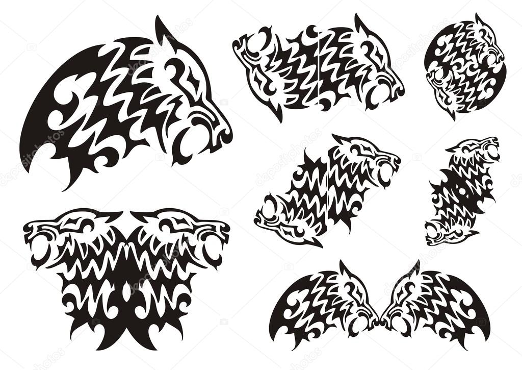Tribal wolf symbols. Black on the white
