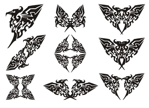 Eagle symbols in tribal style. Black on the white — Stock Vector