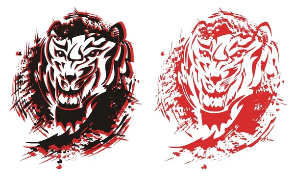 Tribal tiger roar splashes in black and red options — Stock Vector